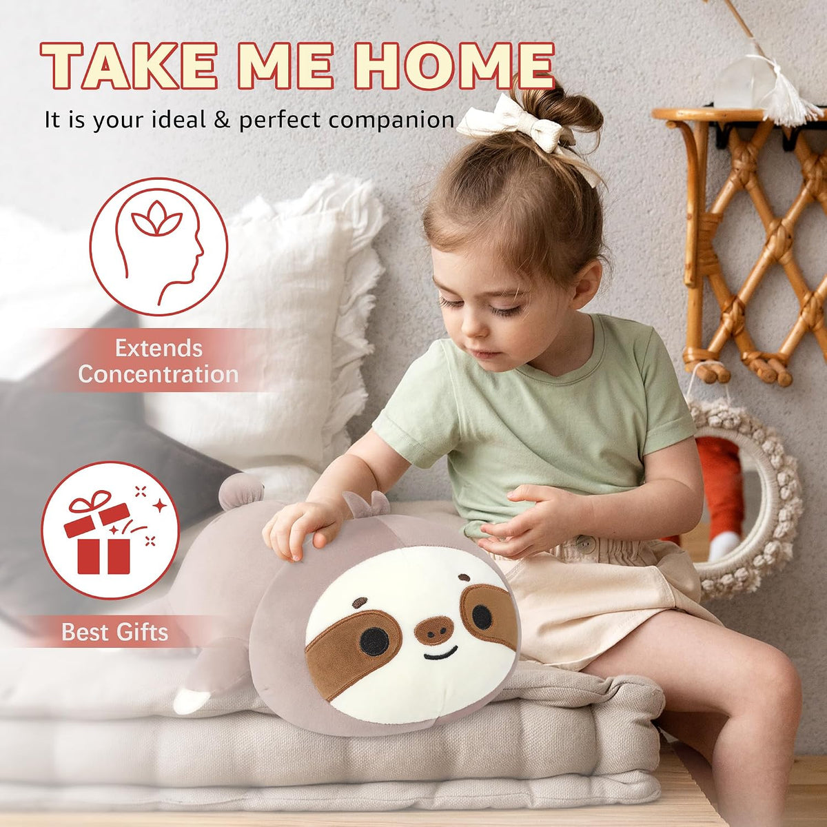 Original Weighted Sloth Plush, Cute 13.8"|1.8 Pound Hugging Sloth Weighted Stuffed Animal, Soft Collectible Plushies Pillow Toy Gift for Kids & Adults