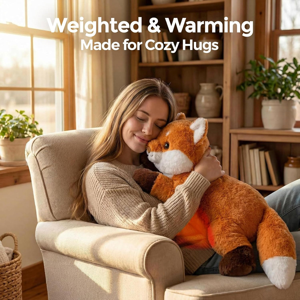 Weighted Stuffed Animals Fox Plush, Heatable Coolable, 2-5Lbs, 23In