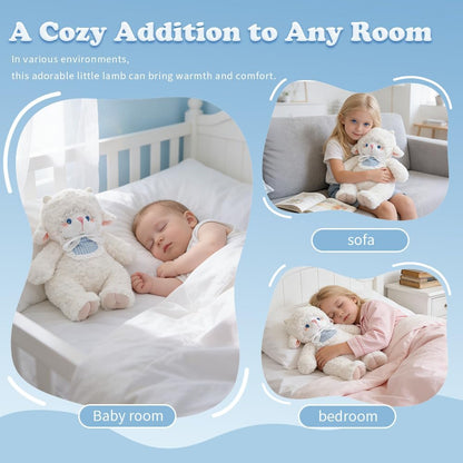 Lamb Stuffed Animals White Lamb 14.6 Inches Sheep Plush with Blue Eyes, Soft Baby Gift for Kids Girls Women Birthday.