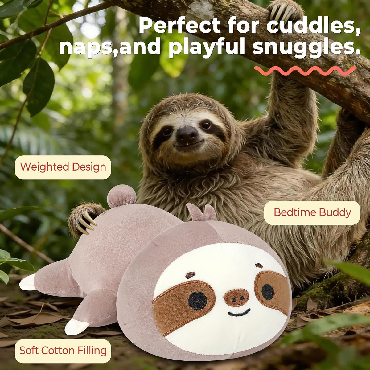 Original Weighted Sloth Plush, Cute 13.8"|1.8 Pound Hugging Sloth Weighted Stuffed Animal, Soft Collectible Plushies Pillow Toy Gift for Kids & Adults