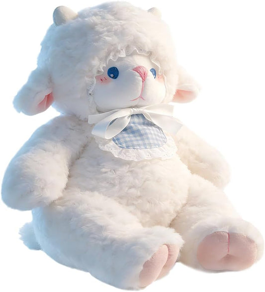 Lamb Stuffed Animals White Lamb 14.6 Inches Sheep Plush with Blue Eyes, Soft Baby Gift for Kids Girls Women Birthday.