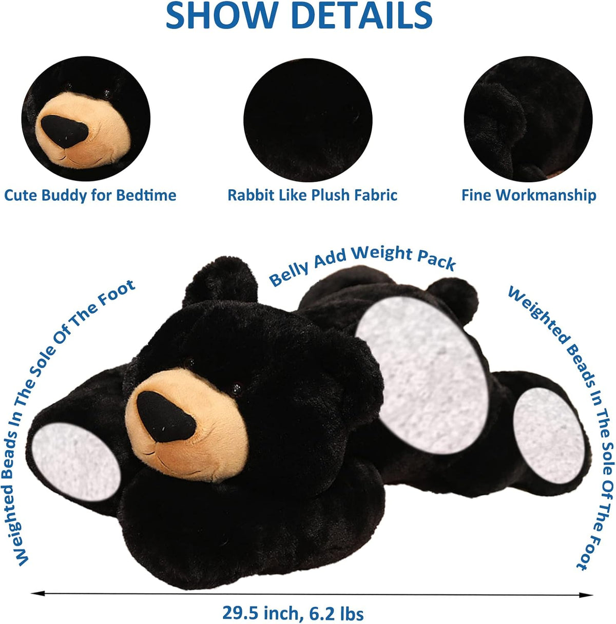 Weighted Stuffed Animals, 29.5" 6.2Lbs Weighted Bear Stuffed Animal Toy Cute Black Bear Plush Pillow Weighted Plush Animals Toy