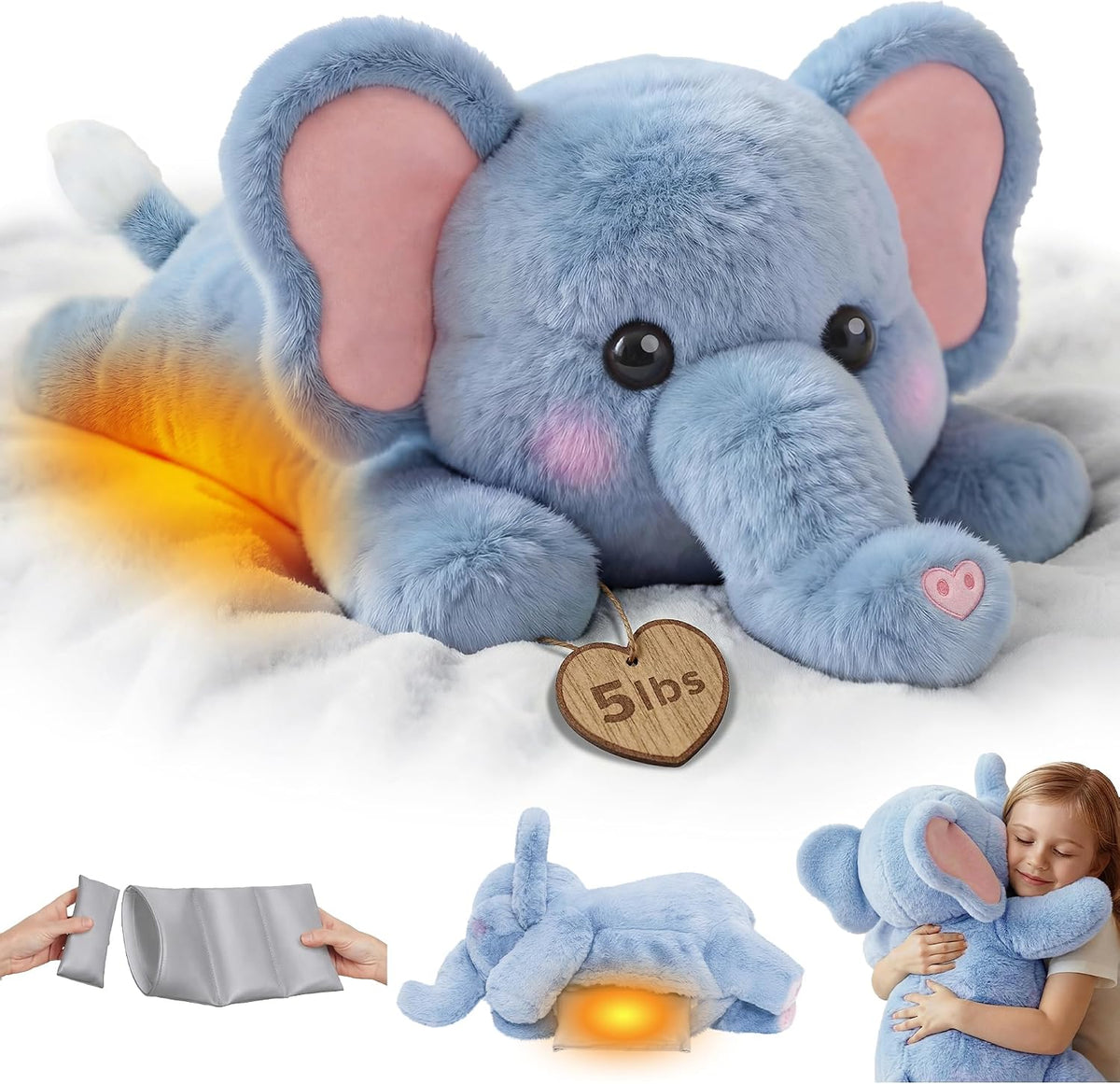 Weighted Stuffed Animals Elephant Plush, Heatable Coolable, 2-5Lbs