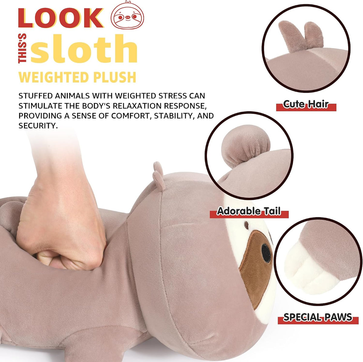 Original Weighted Sloth Plush, Cute 13.8"|1.8 Pound Hugging Sloth Weighted Stuffed Animal, Soft Collectible Plushies Pillow Toy Gift for Kids & Adults