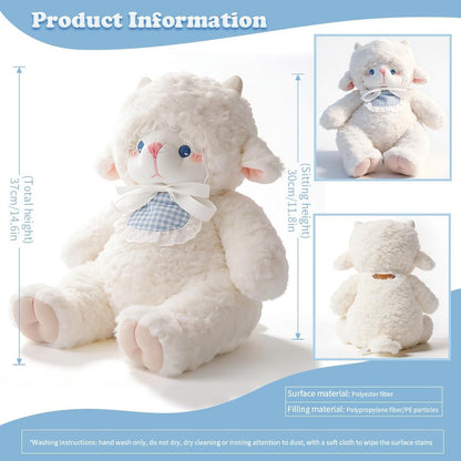 Lamb Stuffed Animals White Lamb 14.6 Inches Sheep Plush with Blue Eyes, Soft Baby Gift for Kids Girls Women Birthday.