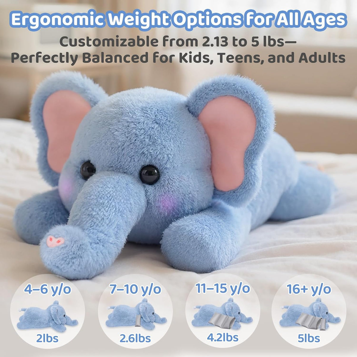 Weighted Stuffed Animals Elephant Plush, Heatable Coolable, 2-5Lbs