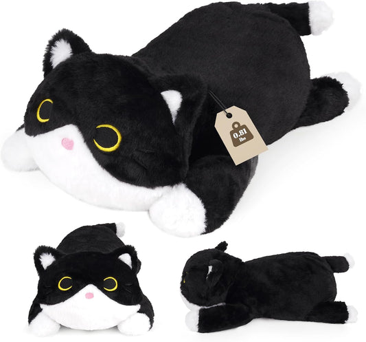 Cat Weighted Stuffed Animal, Black and White Cat Cute Plushies Soft Weighted Plush for Kids Boys Girls, Sensory Comfort Plush Pillow for Kids Christmas Birthday Gift,10In 0.8Lbs