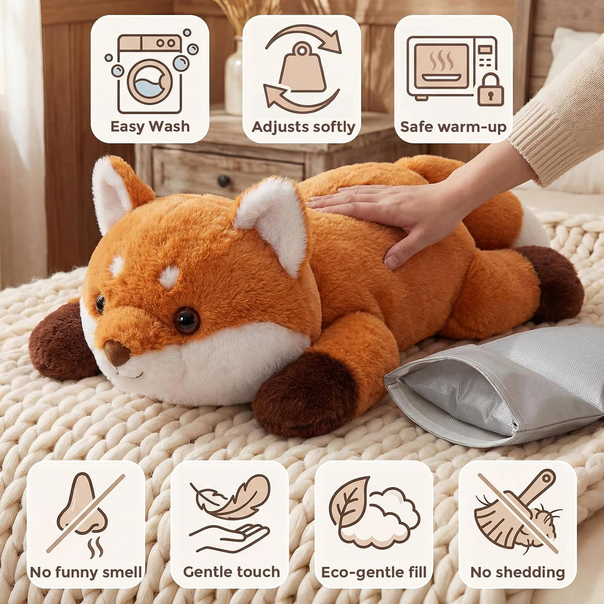 Weighted Stuffed Animals Fox Plush, Heatable Coolable, 2-5Lbs, 23In