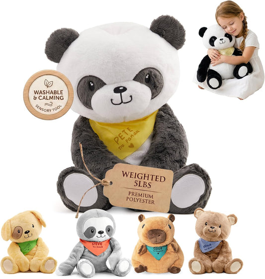 Weighted Stuffed Animals for Adults & Kids — 5Lb Calming Panda Plush for Anxiety, ADHD & Sensory | Machine Washable Weighted Stuffed Animal W/Removable Insert | Pete the Panda