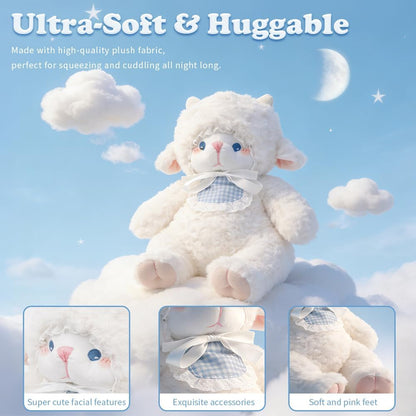 Lamb Stuffed Animals White Lamb 14.6 Inches Sheep Plush with Blue Eyes, Soft Baby Gift for Kids Girls Women Birthday.